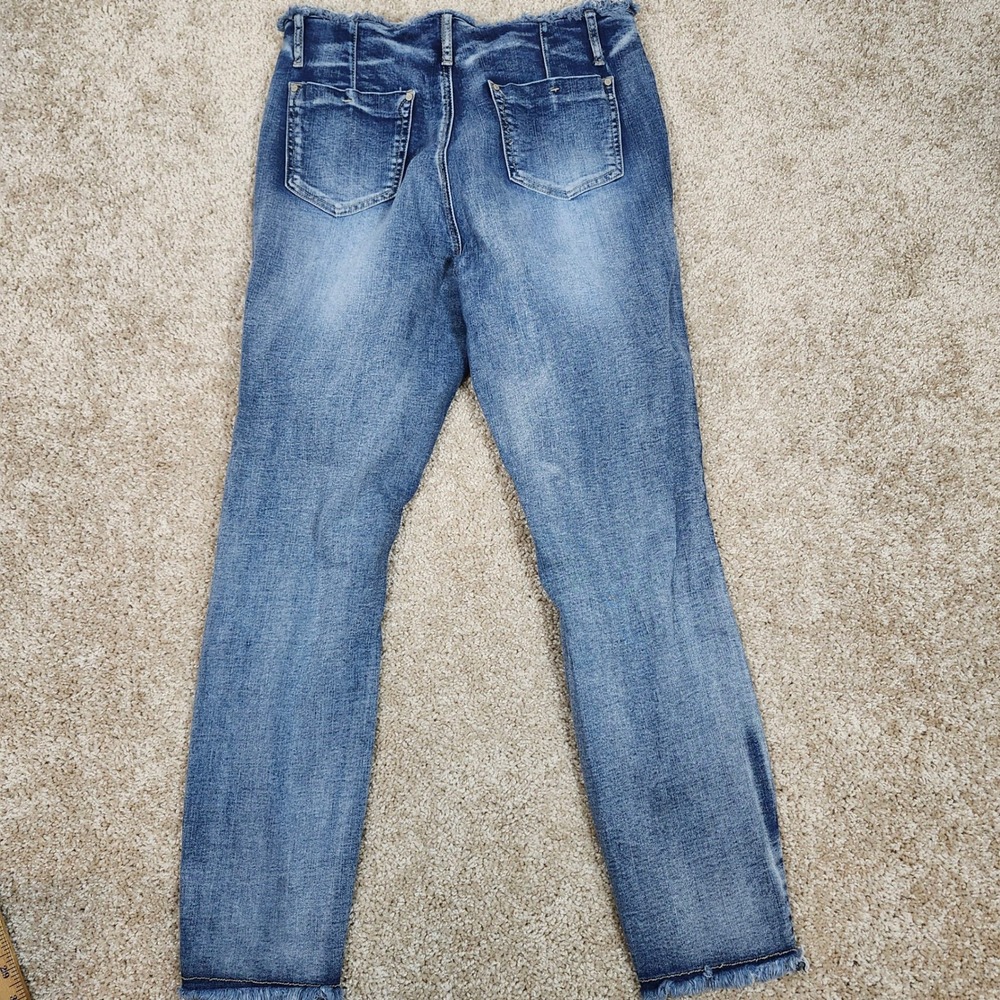 Elite Jeans Curvy High Rise‎ Distressed Skinny Jeans Button Fly Blue 13/14 - Picture 8 of 10